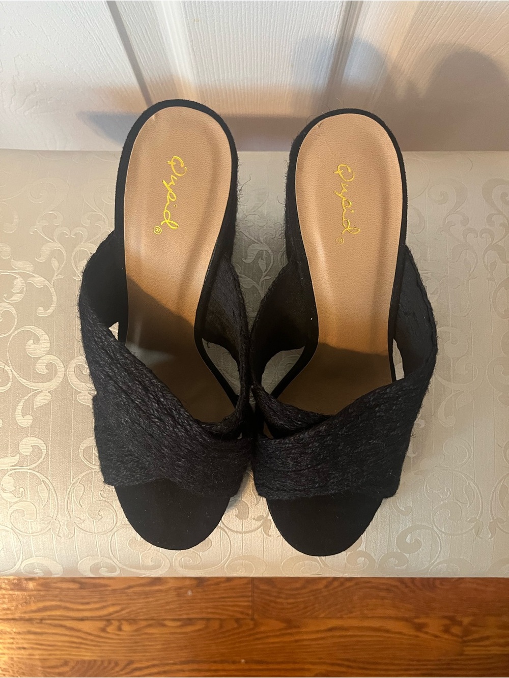Qupid Black Crisscross Slip-On Mules